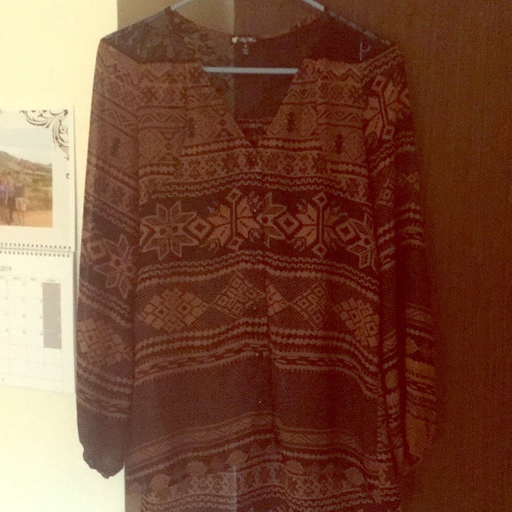 Tribal print long-sleeve blouse